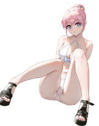 Rule 34 | 1girl, absurdres, bocchi the rock!, breasts, gotoh hitori, high heel sandals, high heels, highres, large breasts, liwen520, looking at viewer, pink hair, sandals, simple background, solo, toenails, toes, white background