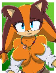 Rule 34 | 1girl, badger, blue eyes, blush, breasts, furry, furry female, gloves, grabbing, grabbing another&#039;s breast, highres, large breasts, pinup (style), pov, solo focus, sonic (series), sonic boom (series), sonicguru, sticks the badger, topless