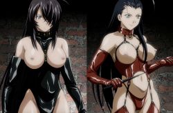 Rule 34 | 00s, 2girls, antenna hair, bdsm, black gloves, black hair, blue eyes, blush, breastless clothes, breasts, collar, dark, dominatrix, elbow gloves, frown, garter straps, gloves, harness, highleg, huge breasts, ikkitousen, ikkitousen great guardians, kakouen myousai, kan&#039;u unchou, large breasts, latex, leotard, lingerie, long hair, multiple girls, naughty face, navel, nipples, panties, parted bangs, red gloves, red leather, red legwear, red panties, screencap, shiny clothes, smile, standing, thighhighs, thong, underwear, very long hair, whip