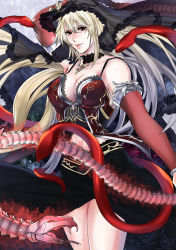 Rule 34 | 1girl, blonde hair, breasts, cleavage, fina (ff be), final fantasy, final fantasy brave exvius, highres, huge breasts, jewelry, julia yit, long hair, majin fina, necklace, red eyes, snake, solo, veil