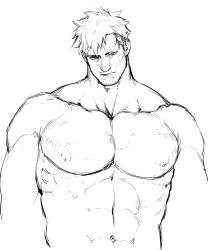 Rule 34 | 1boy, abs, bad id, bad pixiv id, bara, beard, boku no hero academia, endeavor (boku no hero academia), facial hair, greyscale, looking at viewer, male focus, mature male, monochrome, muscular, muscular male, nipples, parted lips, pectorals, scar, scar on face, short hair, sketch, solo, spiked hair, stubble, topless male, u2suke, upper body