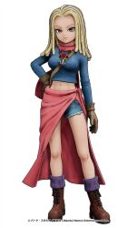 Rule 34 | 1girl, 3d, ann (sand land), blonde hair, blouse, boots, breasts, denim, dreadlocks, full body, gloves, green eyes, jeans, jewelry, large breasts, legs, navel, necklace, official art, pants, sand land, shirt, short shorts, shorts, simple background, thighs, toriyama akira