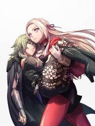 Rule 34 | 2girls, armor, ass, blonde hair, breasts, byleth (female) (fire emblem), byleth (fire emblem), cape, carrying, edelgard von hresvelg, female focus, fire emblem, fire emblem: three houses, garreg mach monastery uniform, gloves, green hair, hair ornament, hair ribbon, highres, large breasts, long hair, medium hair, moyashi mou2, multiple girls, nintendo, pantyhose, parted lips, princess carry, purple eyes, red cape, ribbon, short hair, short shorts, shorts, simple background, sleeping, standing, teeth, white background, white hair