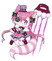 Rule 34 | 1girl, boots, cat, cat busters, cheshire (cat busters), eyepatch, furry, grin, hat, mini hat, pink eyes, pink hair, smile, wataboshi