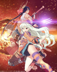 Rule 34 | 1boy, 2girls, :o, ar nosurge, armlet, armor, bare shoulders, beret, black hair, boots, bow, bra, breasts, bridal gauntlets, brown hair, casty rianoit, casty riernoit, claw (weapon), clenched teeth, clothes writing, company name, dated, delta lanthanoir, drawstring, fighting stance, floating hair, glowing, grey hair, hair between eyes, hair ornament, hand on headwear, hat, high heels, highres, holding, holding weapon, hood, hoodie, jacket, japanese clothes, knee pads, large breasts, leg lift, long hair, long sleeves, looking at viewer, midriff, miko, lava, motion blur, multiple girls, neon trim, official art, open clothes, open hoodie, open jacket, open mouth, outstretched arm, pants, print legwear, profile, purple eyes, purple hair, rachette (surge concerto), red eyes, ribbon trim, short hair, short shorts, shorts, sideboob, single thighhigh, skindentation, small breasts, spiked hair, staff, star (symbol), star print, surge concerto, tank top, tatsuwo, teeth, thighhighs, thighlet, torn clothes, underwear, very long hair, weapon, wristband