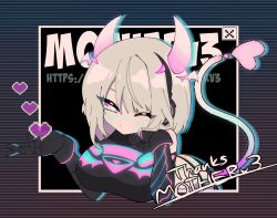 Rule 34 | 1990s (style), 1girl, black bodysuit, blowing kiss, bob cut, bodysuit, breasts, clothing cutout, commission, detached horns, gradient hair, gradient horns, hair intakes, headphones, highres, hip vent, holographic horns, horns, indie virtual youtuber, kaname uroko, large breasts, looking at viewer, medium hair, motherv3, multicolored eyes, multicolored hair, multicolored horns, neon trim, one eye closed, pink horns, puc, purple horns, retro artstyle, skeb commission, smile, solo, tail, tail through clothes, two-tone eyes, virtual youtuber, window (computing), wink
