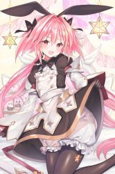Rule 34 | 1boy, astolfo (fate), astolfo (saber) (fate), astolfo (saber) (third ascension) (fate), black bow, black gloves, black pantyhose, black ribbon, blush, bow, bowtie, commentary request, fate/grand order, fate (series), gloves, hair between eyes, hair bow, hair intakes, hair ribbon, highres, long hair, long sleeves, looking at viewer, male focus, multicolored hair, pantyhose, pink hair, red eyes, ribbon, smile, solo, streaked hair, suzuho hotaru, trap, twintails, white hair