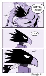 Rule 34 | ..., 10s, 2017, 2boys, 3koma, age difference, all might, animal head, artist name, artist request, beak, bird, blush, boku no hero academia, comic, crying, dated, english text, height difference, hug, multiple boys, muscular, sad, size difference, speech bubble, superhero costume, talking, teacher and student, tearing up, text focus, thick eyebrows, thought bubble, tokoyami fumikage, trembling, uniform, wide-eyed, yagi toshinori