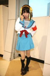 Rule 34 | brown hair, cheerleader, cosplay, mizuno shiro, photo (medium), school uniform, skirt, suzumiya haruhi, suzumiya haruhi no yuuutsu