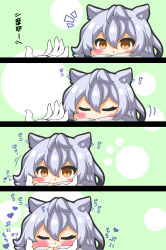 Rule 34 | 1girl, 1other, 4koma, :t, absurdres, animal ear fluff, animal ears, azur lane, blush, brown eyes, chibi, closed mouth, comic, commander (azur lane), commentary request, ear wiggle, gloves, grey hair, hair between eyes, hand up, hands up, highres, kurukurumagical, maya (azur lane), motion lines, notice lines, out of frame, parted lips, scarf, translation request, white gloves, white scarf