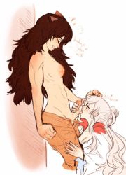 Rule 34 | 2girls, abs, against wall, animal ears, artist request, ass, black hair, blake belladonna, blue eyes, blush, breasts, cat ears, cat girl, cleavage, clenched hand, clenched teeth, closed eyes, couple, cum, dress, earrings, erection, facing another, faunus (rwby), fellatio, futa with female, futanari, glans, half-closed eyes, hand on another&#039;s head, hand on leg, head down, heart, jewelry, kneeling, licking, long hair, long sleeves, looking at another, looking up, medium breasts, moaning, multiple girls, muscular, nail polish, navel, newhalf, nipples, no bra, open fly, open mouth, oral, pants, parted lips, partially undressed, penis, penis grab, ponytail, precum, rwby, scar, side ponytail, sideboob, simple background, sitting, spoken heart, standing, teeth, tongue, tongue out, topless, unbuttoned pants, unzipped, upper body, very long hair, wall, weiss schnee, white hair