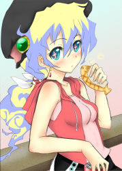 Rule 34 | + +, 00s, 1girl, blush, breasts, can, cross-shaped pupils, earrings, female focus, food, gradient background, hair ornament, hat, jewelry, lich (1597231), looking at viewer, multicolored hair, nia teppelin, solo, symbol-shaped pupils, taiyaki, tengen toppa gurren lagann, two-tone hair, wagashi