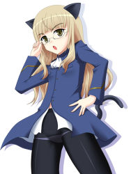 Rule 34 | 00s, 1girl, animal ears, blonde hair, crotch seam, glasses, hyokkori tamago, panties, panties under pantyhose, pantyhose, perrine h. clostermann, solo, strike witches, tail, underwear, world witches series, yellow eyes