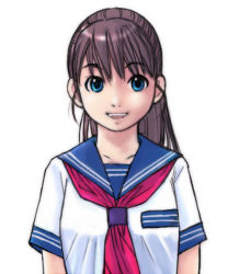 Rule 34 | 1girl, brown hair, female focus, hakkatou, original, ponytail, school uniform, serafuku, simple background, solo, white background