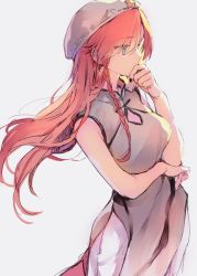 Rule 34 | 1girl, beret, braid, breasts, china dress, chinese clothes, dress, green eyes, hat, hat ornament, highres, hong meiling, long hair, pants, red hair, risui (suzu rks), sleeveless, sleeveless dress, star (symbol), star hat ornament, touhou, twin braids, white pants