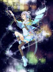 Rule 34 | absurdres, headset, highres, luo tianyi, music, musical note, outstretched arms, short hair with long locks, singing, solo, tripletype, vocaloid