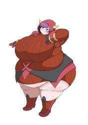 Rule 34 | 10s, 1girl, absurdres, blush, boots, breasts, courtney (pokemon), courtney (pokemon oras), creatures (company), fat, game freak, gigantic breasts, high heels, highres, hood, huge breasts, kukuru, looking at viewer, nintendo, obese, pokemon, pokemon oras, purple eyes, purple hair, sweater, team magma, thick thighs, thighs