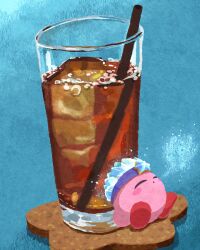 Rule 34 | breath, closed eyes, cup, drink, drinking glass, drinking straw, highres, ice kirby, iced tea, kirby, kirby (series), kirby and the forgotten land, miclot, nintendo, no humans, sleeping
