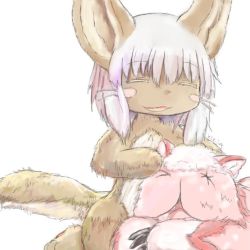 Rule 34 | 10s, artist request, rabbit, closed eyes, furry, made in abyss, mitty (made in abyss), nanachi (made in abyss), open mouth, white hair