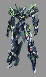 Rule 34 | assault visor, chinese commentary, crosscore, full body, glowing, grey background, highres, lingch, mecha, nebula (crosscore), no humans, official art, open hands, robot, science fiction, solo