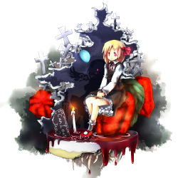 Rule 34 | 1girl, :o, angel wings, blonde hair, blood, bone, cake, candle, cheesecake, cherry, chinese lantern (plant), cross, darkness, embodiment of scarlet devil, ex-rumia, fangs, female focus, food, fruit, glowing, glowing eyes, leaf, mary janes, mini angel wings, mini wings, moon, murani, red eyes, ribbon, rumia, shadow, shoes, sign, silhouette, skirt, solo, sword, touhou, weapon, when you see it, wings