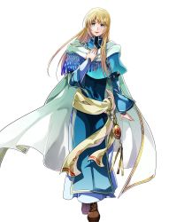 Rule 34 | 1boy, bag, blonde hair, blue dress, blue eyes, boots, cape, dress, fire emblem, fire emblem: the blazing blade, fire emblem heroes, full body, hand on own chest, highres, itagaki hako, jewelry, long hair, long sleeves, looking at viewer, lucius (fire emblem), male focus, nintendo, official art, smile, solo, transparent background