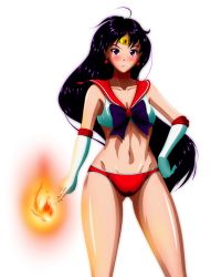 Rule 34 | 1girl, :t, bare shoulders, bishoujo senshi sailor moon, black hair, bow, bra, breasts, cameltoe, choker, cleavage, collarbone, cowboy shot, earrings, elbow gloves, fire, gloves, grimbyslayer, groin, hand on own hip, highres, hino rei, jewelry, long hair, magical girl, medium breasts, navel, ofuda, panties, purple eyes, sailor collar, sailor mars, sailor moon narikiri bra set, simple background, solo, standing, star (symbol), star earrings, stomach, tiara, transparent background, underwear, underwear only, white background, white gloves