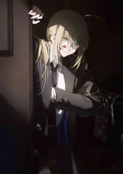 Rule 34 | 1girl, ahoge, artoria pendragon (all), artoria pendragon (fate), black jacket, black necktie, black suit, blood, blood on clothes, blood on face, bsq, buttons, closed mouth, collared shirt, commentary request, door, fate/zero, fate (series), formal, green eyes, hair between eyes, highres, jacket, long hair, looking at viewer, necktie, open clothes, open jacket, saber (fate), serious, shirt, sidelocks, solo, suit, white shirt