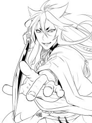 Rule 34 | 10s, 1boy, greyscale, japanese clothes, katana, kogitsunemaru, lineart, long hair, looking at viewer, male focus, monochrome, open mouth, simple background, solo, sword, touken ranbu, weapon, white background, zuwai kani