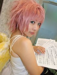 Rule 34 | cosplay, dress, harpy, madou monogatari, monster girl, photo (medium), pink hair, puyopuyo, sheet music, sora (model), wings