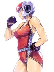 Rule 34 | 1girl, boxing gloves, boxing headgear, breasts, bubuzuke, dead or alive, dead or alive 5, hand on own hip, large breasts, lips, mila (doa), muscular, panties, red eyes, red hair, shorts, solo, tank top, tecmo, toned, underwear, upshorts