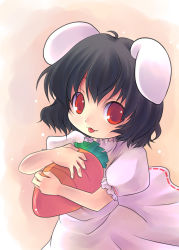 Rule 34 | 1girl, :p, animal ears, black hair, rabbit ears, carrot, female focus, inaba tewi, okotan (dewdrops), short hair, solo, tongue, tongue out, touhou