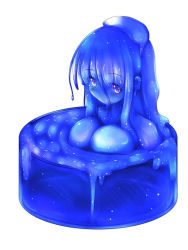 Rule 34 | blue skin, breasts, colored skin, drum bath, large breasts, long hair, monster girl, rethnick, slime girl, tub
