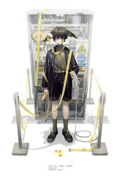 Rule 34 | 1boy, arknights, ayerscarpe (arknights), belt, black hair, black jacket, black shorts, character name, commentary request, earrings, full body, green shirt, green socks, high-waist shorts, highres, jacket, jewelry, lightning bolt symbol, long sleeves, looking at viewer, machinery, male focus, norizc, red eyes, sandals, shirt, shirt tucked in, short hair, shorts, socks, solo, standing, white background, wire