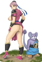 Rule 34 | ass, breasts, dragon quest, dragon quest dai no daibouken, fingerless gloves, gloves, irotsuya, looking back, maam, mouse (animal), nipples, pink hair, smile