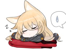 Rule 34 | 1girl, :o, animal ears, bad id, bad pixiv id, blush, chibi, closed eyes, dokomon, facing viewer, g41 (girls&#039; frontline), girls&#039; frontline, hair between eyes, hair ornament, highres, long hair, parted lips, simple background, sleeping, solo, spoken sweatdrop, sweatdrop, white background, zzz