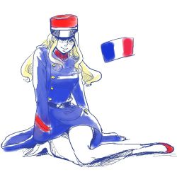 Rule 34 | 1girl, artist request, blonde hair, dress, female focus, france, french flag, full body, hat, long hair, military, military uniform, original, partially colored, solo, uniform, white background, world war i