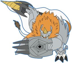 Rule 34 | claws, digimon, drill, highres, horns, simple background, white background, yaegerdorulumon