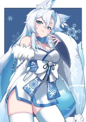 Rule 34 | 1girl, absurdres, aqua nails, azu ankoowl, bell, blue eyes, blue hair, bow, breasts, bright pupils, closed mouth, commission, eyelashes, fur-trimmed sleeves, fur trim, grey hair, hair between eyes, highres, indie virtual youtuber, japanese clothes, kimono, long hair, multicolored hair, obi, obijime, sash, second-party source, short kimono, skeb commission, smug alana, snowflake print, snowflakes, solo, streaked hair, thighhighs, virtual youtuber, white bow, white kimono, white pupils, white thighhighs, wide sleeves