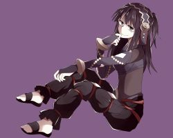 Rule 34 | 1girl, bad id, bad pixiv id, beads, black eyes, black hair, bracelet, fire emblem, fire emblem fates, hairband, highres, jewelry, long hair, looking at viewer, nintendo, purple background, rhajat (fire emblem), sandals, shayuheisi, simple background, sitting, smile, solo, two side up