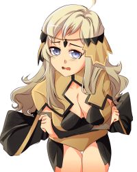 Rule 34 | 1girl, absurdres, ahoge, blonde hair, breasts, cape, circlet, crossed arms, fire emblem, fire emblem fates, grey eyes, highres, long hair, looking at viewer, medium breasts, nintendo, open mouth, ophelia (fire emblem), panties, slimeart, solo, thighs, underwear, upper body