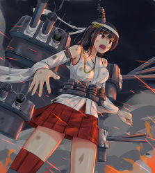 Rule 34 | 1girl, black hair, detached sleeves, explosion, fire, kantai collection, nuppunuppu, red eyes, remodel (kantai collection), skirt, yamashiro (kancolle)