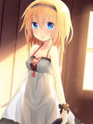Rule 34 | 1girl, alice margatroid, bad id, bad pixiv id, blonde hair, blue eyes, breasts, cleavage, female focus, hairband, nightgown, oruto (ort+), oruton, panties, see-through, short hair, solo, touhou, underwear, wrist cuffs