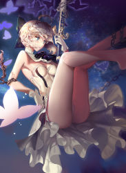 Rule 34 | 1girl, ahoge, artoria pendragon (fate), ass, bare shoulders, blonde hair, blue eyes, breasts, bug, butterfly, chain, detached collar, fate/grand order, fate/unlimited codes, fate (series), gloves, highres, bug, panties, pantyhose, rabbit (tukenitian), saber (fate), saber lily, short hair, solo, sword, underwear, weapon, wind