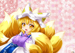 Rule 34 | 1girl, animal ears, blonde hair, fox ears, fox tail, kazami karasu, multiple tails, short hair, solo, tail, touhou, yakumo ran, yellow eyes