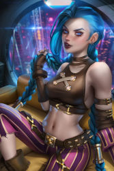 Rule 34 | ayya sap, blue hair, highres, jinx (league of legends), league of legends, looking at viewer, tagme, tattoo