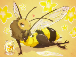 Rule 34 | ahiru8, antennae, bee, blush, brown eyes, bug, furry, honey, bug, jar, melonleaf, smile, stinger, tagme, wings