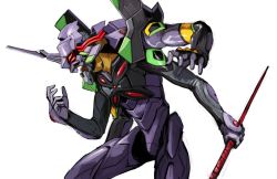 Rule 34 | armor, commentary request, eva 13, evangelion: 3.0 you can (not) redo, extra arms, extra eyes, horns, humanoid robot, lance, lance of longinus (evangelion), mecha, neon genesis evangelion, no humans, open mouth, polearm, rebuild of evangelion, red eyes, robot, single horn, solo, takane (lovehatsune), weapon