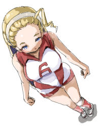 Rule 34 | 10s, 1girl, blonde hair, blue eyes, blush, breasts, girls und panzer, kntrs (knyrs), large breasts, sasaki akebi, solo, volleyball uniform