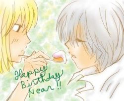 Rule 34 | 00s, birthday, cake, death note, food, happy, lowres, mello (death note), near (death note)